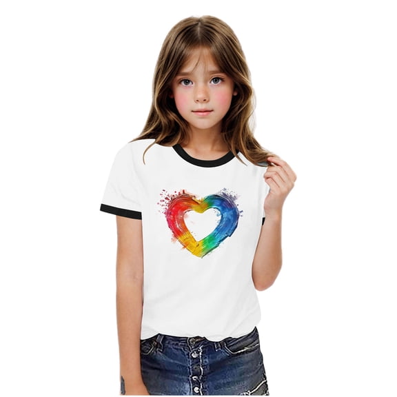 Eltusu Girls Short Sleeve Tops, Summer Crewneck Relaxed Fit Pullover Kids T-shirts Black Size 13-14 T