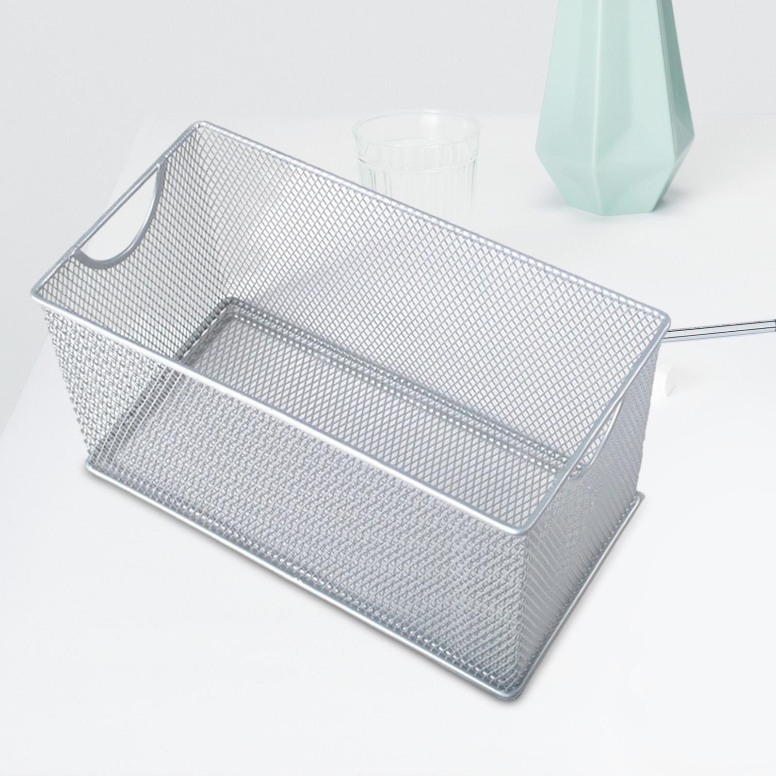 Fiocias CD Storage Box Organizing Container with Handles Multifunction Metal Mesh Basket Silver