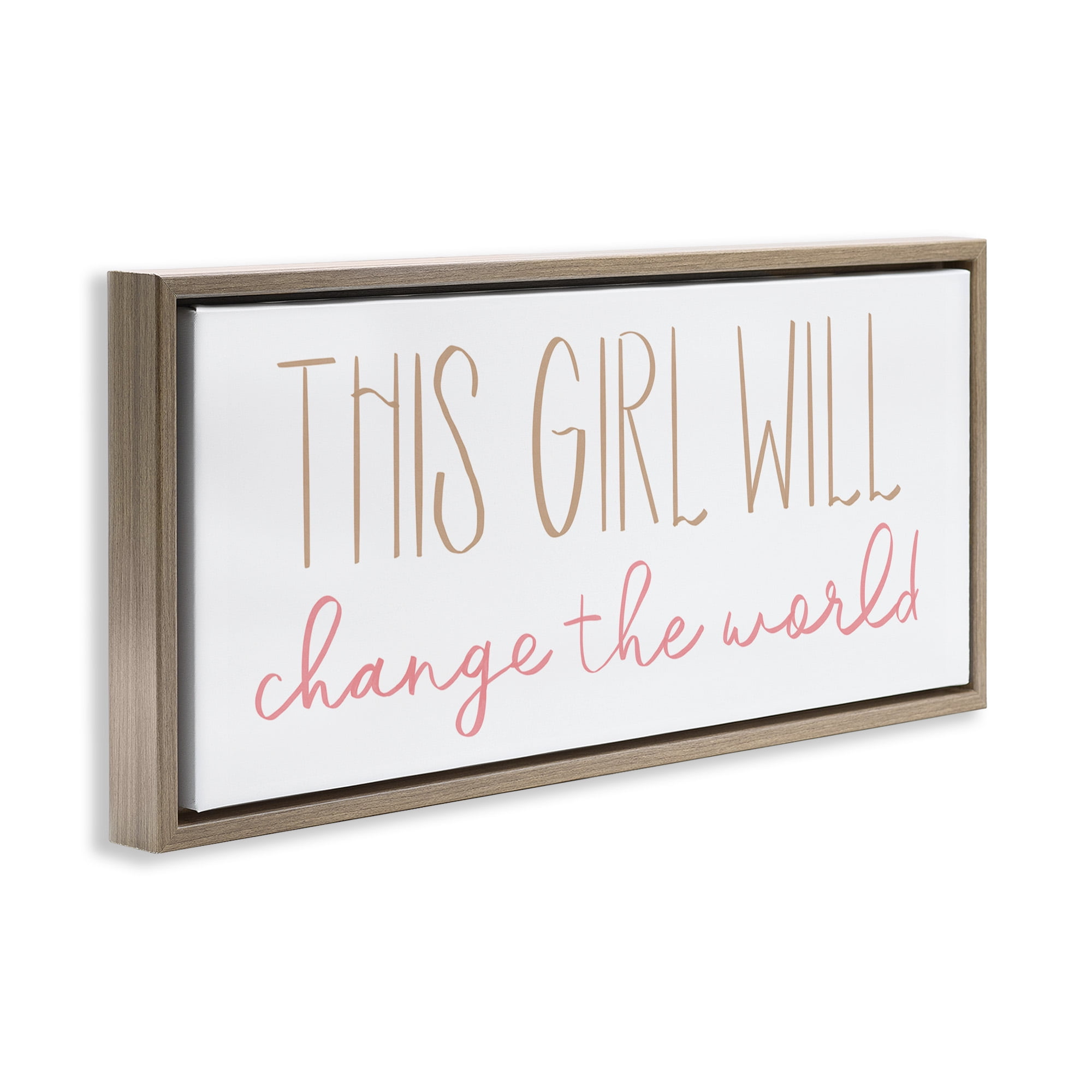 Stupell Industries Girl Power Motivational Phrase Inspirational Painting Brown Floater Framed Canvas Art Print Wall Art, 31 x 14