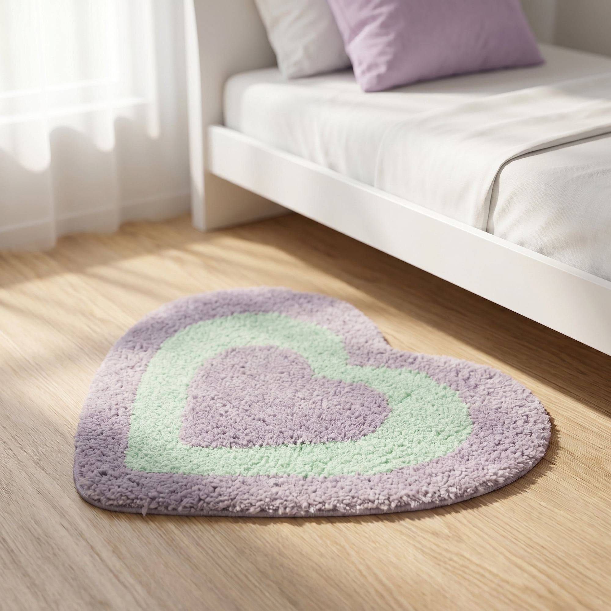 Unique Bargains Small Heart Rug Non-Slip Soft Shaggy Faux Fur Area Rug 19" x 16" Purple