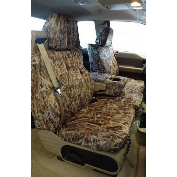 F369 2004-2008 Ford F150 XLT Super Cab Front 40/20/40 Split Seat With Adjustable Headrests and Opening Center Console in Camo Endura