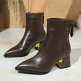 thumbnail image 4 of Xfvqtps Chunky Heel Ankle Boots for Women Winter Fashion Pointed Toe Booties Comfortable Metal Heel Boots with Zipper Casual Outdoor Shoes Brown, 4 of 9