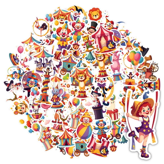 35pcs-50pcs Funny Circus Stickers Animal Stickers Clown Stickers Kids Stickers for Notebooks Laptops Suitcases