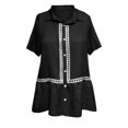 thumbnail image 7 of WGRFFH Womens Button Down Shirts V Neck Ruffle Tops Lapel Collar Shirt Contrast Trim Hollow Out Work Tops Summer Peplum Blouses Going Out Top Casual Collar Patchwork Short Sleeve T-Shirts Black, 7 of 7
