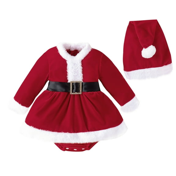 Zshosam Baby Christmas Bodysuit Girl Baby Girl Clothes Fall Winter Outfit Plaid Romper Long Sleeve Dress Lace Ruffles Christmas Bodysuit Size 12 18 Months,(Red 12-18 Months)