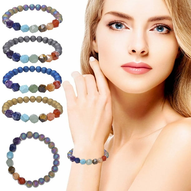 Fiudx Pulsera de Chakras, Ajustable, Contaminantes de Piedra, Difusor de Aceites, Accesorio de Meditación de Yoga, Ideal de Aromaterapia, Joyería Unisex, Talla 18 Cm.