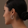 thumbnail image 3 of LeCalla 925 Sterling Silver Rhodium-Plated Oval Texture Hoop Earrings Jewelry Gifts for Women and Teen 35MM, 3 of 8