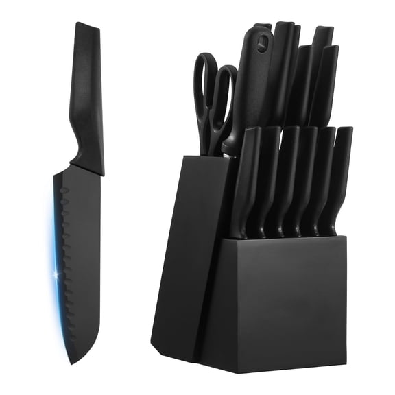 15-Piece Kitchen Knife Set with Wooden Block, High-Carbon Stainless Steel, Ergonomic Handles, Dishwasher Safe, for Home Cooking