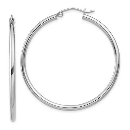 14k White Gold 2mm Round Hoop Earrings 40mm Diameter 14k White Gold 2mm Round Hoop Earrings 40mm Diameter