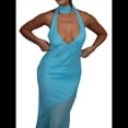 thumbnail image 1 of Vestido de Cóctel Elegante con Cuello Halter, Sin Mangas, con Volantes y en Forma de o para Mujer. Azul M, 1 of 8