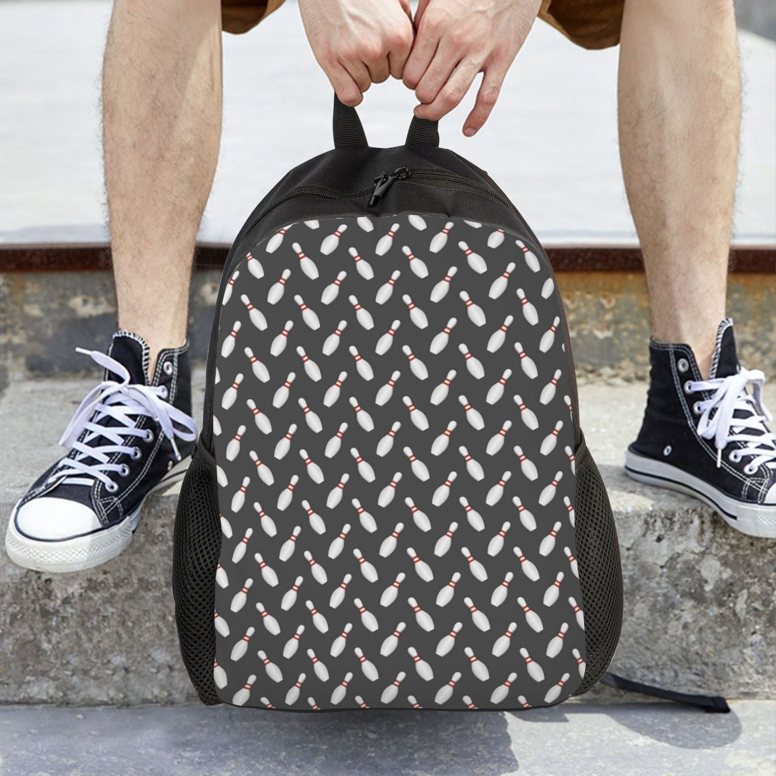 Defioc Bowling Pins Print Backpack -Travel,or Work Bookbag Daypacks with 15-Inch Laptop Sleeve and Dual Water Bottle Pockets