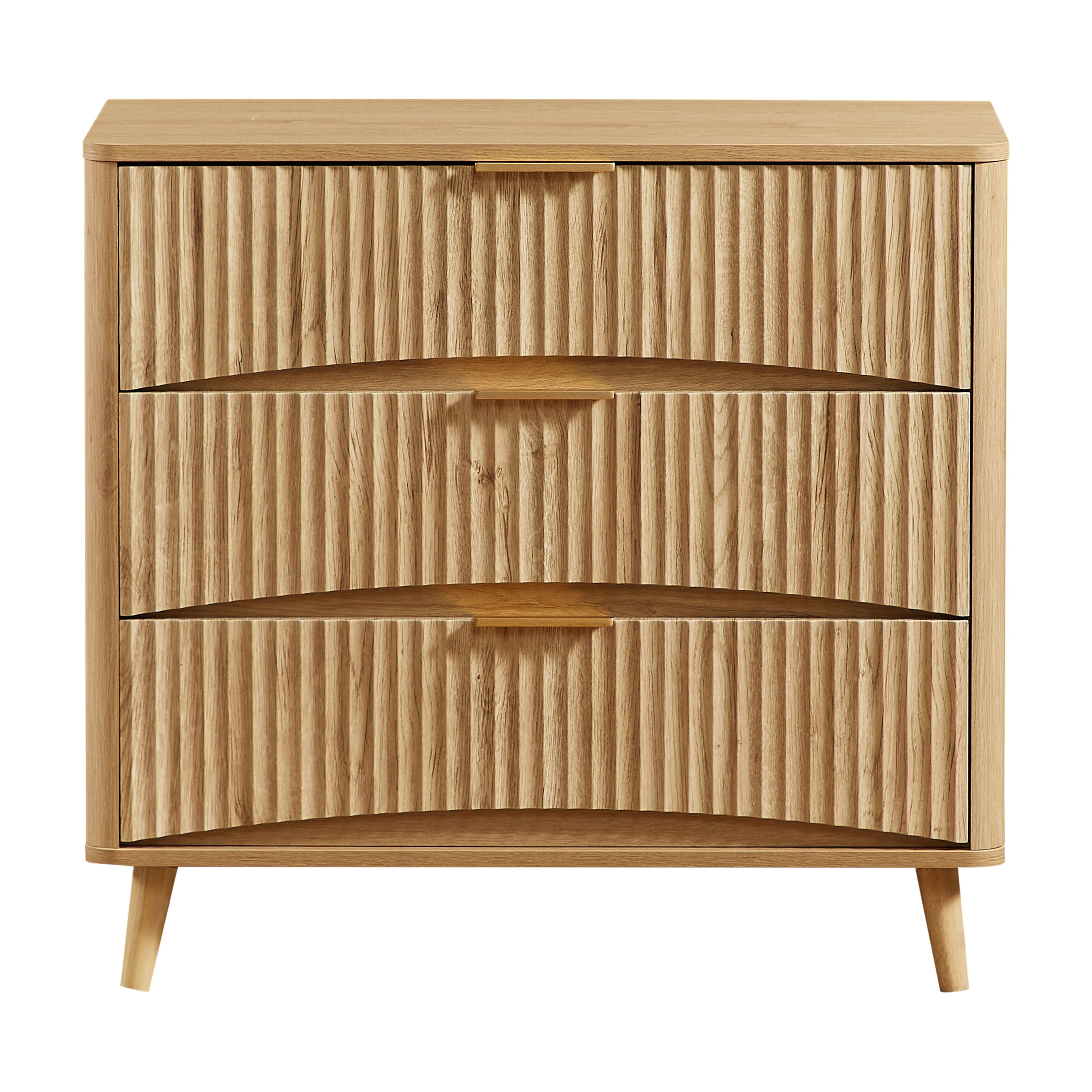 Fluted 3 Drawer Dresser, Modern Tall Chest of Drawers with Vertical Grooved Design, Wood Storage Cabinet with Metal Handles for Bedroom Living Room