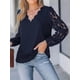 thumbnail image 4 of Blusa Elegante de Encaje para Mujer, Larga, Cuello en V, Ojales, Elegante, para Fiesta, Floral, con Cuello en V Festoneado Azul Marino L, 4 of 9