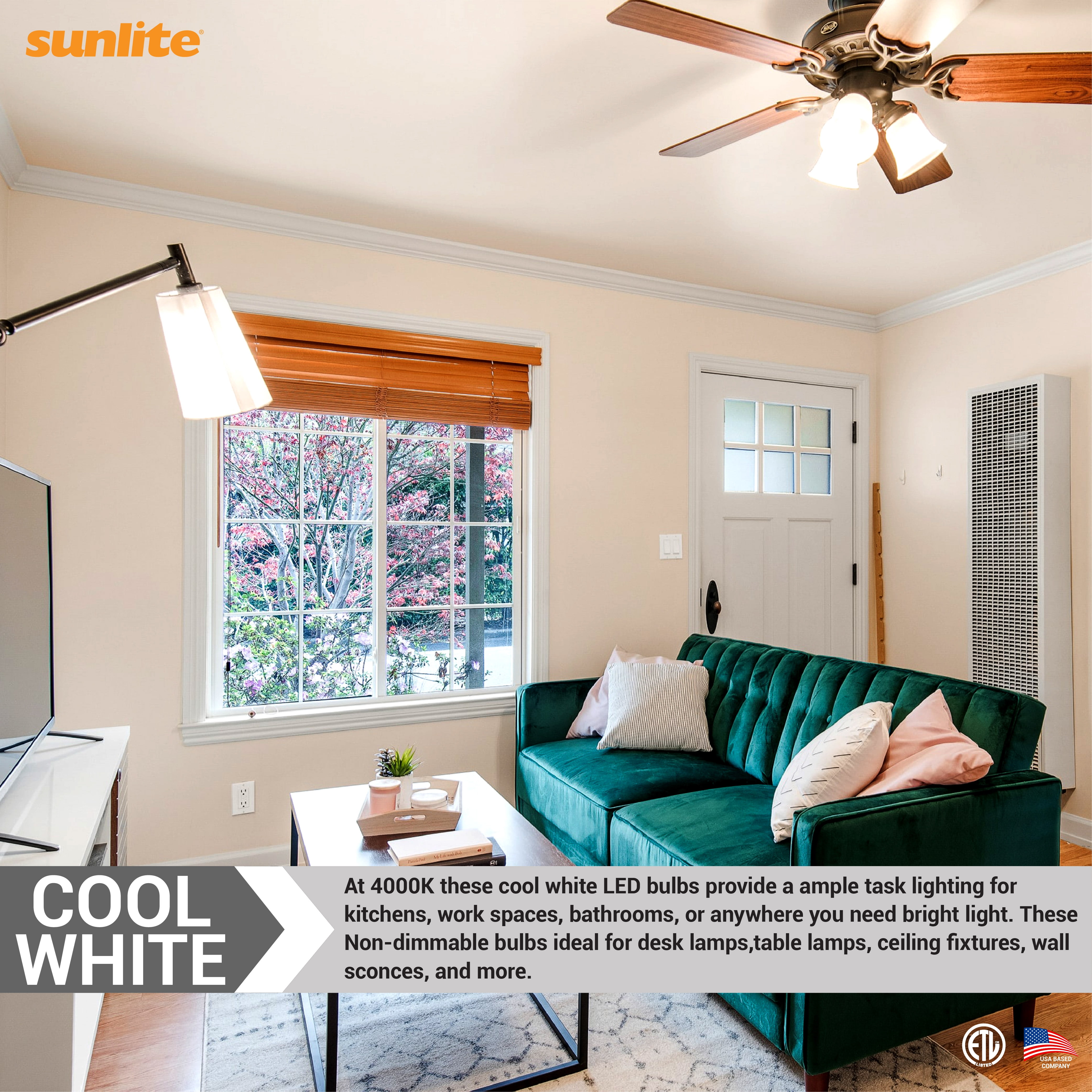 Sunlite LED A19 Light Bulbs, 15 Watts (100W Equivalent), 120V, 1500 Lumens, Standard E26 Base, Non-Dimmable, 220 Degree Beam Angle, ETL Listed, 4000K Cool White, 6 Pack