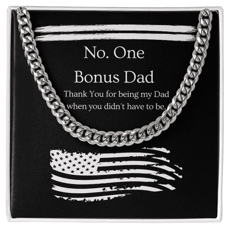 No. One Bonus Dad Flag Cuban Link Chain Necklace Father's Day Necklace Gift For Him, Birthday Gift, Aniversary Gift