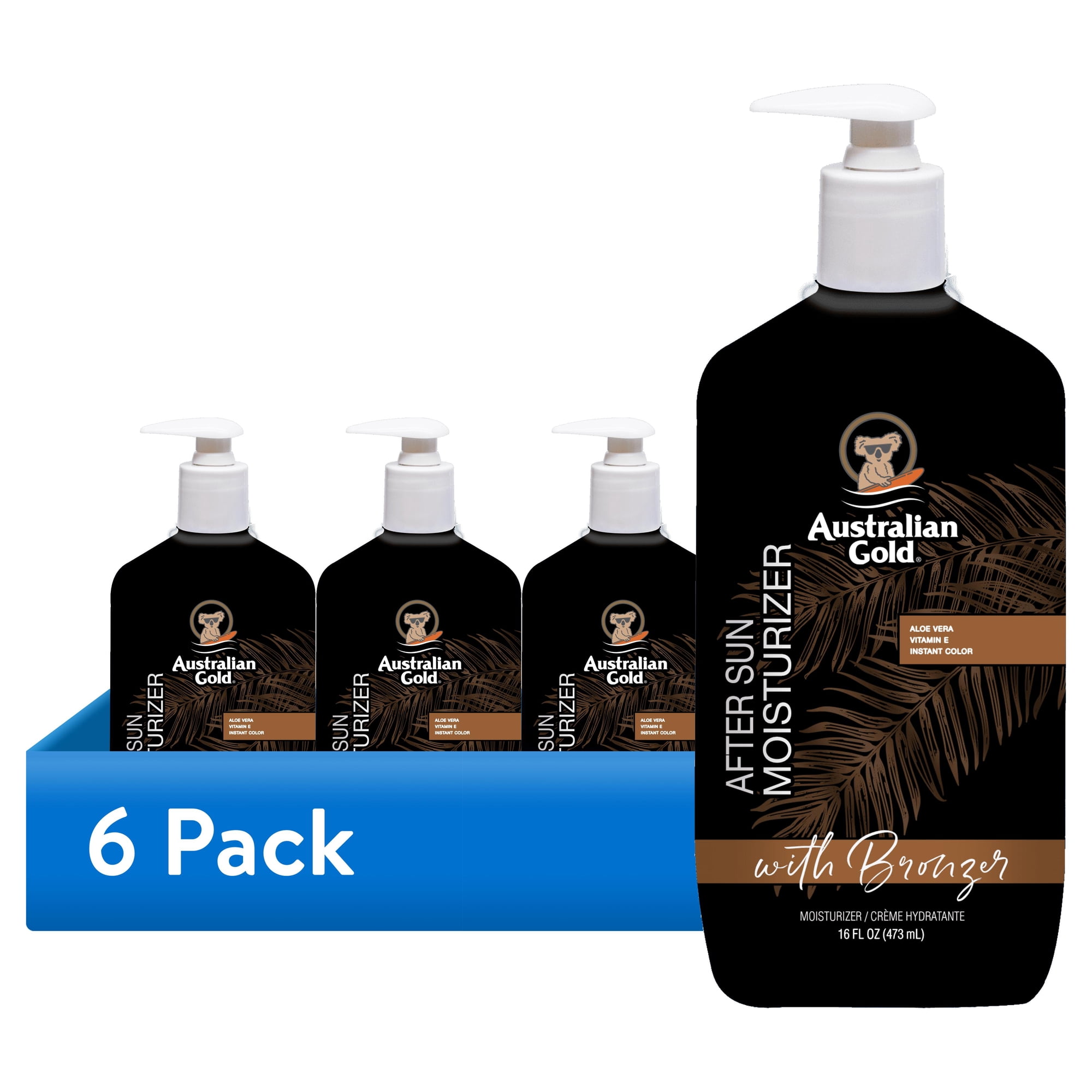 (6 pack) Australian Gold After Sun Moisturizer with Bronzer, 16 fl. oz, Hydrating Lotion with Vitamin E