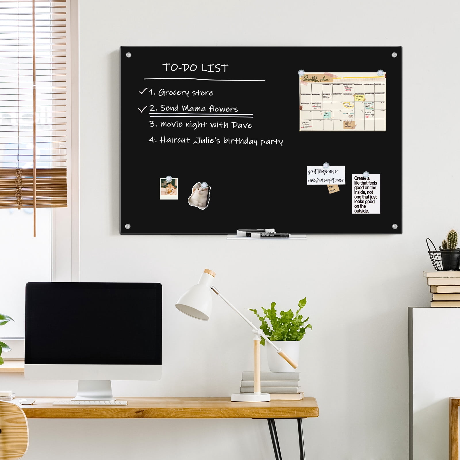 Maxtek Magnetic Glass Dry Erase White Board, 36" x 24" Black Glass Board for Wall Mounted for Classroom Home, Office Supplies