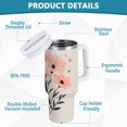 thumbnail image 2 of Yayeee 40oz Double-Wall Insulated Stainless Steel Tumbler with Handle Bottle, Pink Flower, 2 of 8