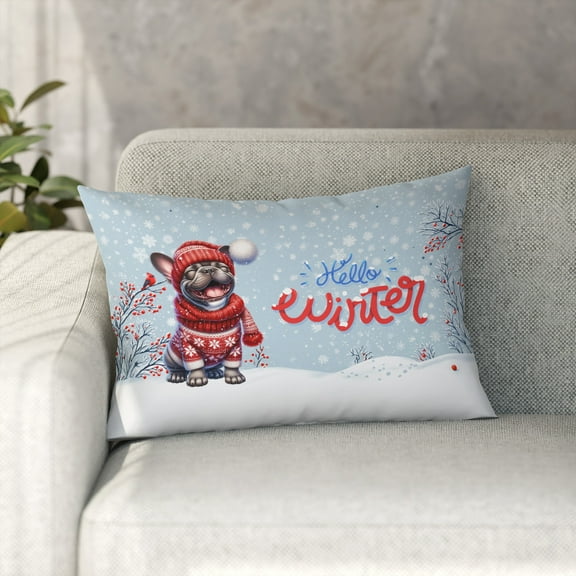 Hello Winter French Bulldog Smiling in Red Scarf Hat Welcome Christmas Pillowcase Double Sided Dog Lover Gifts Pillow Case Covers - 00017