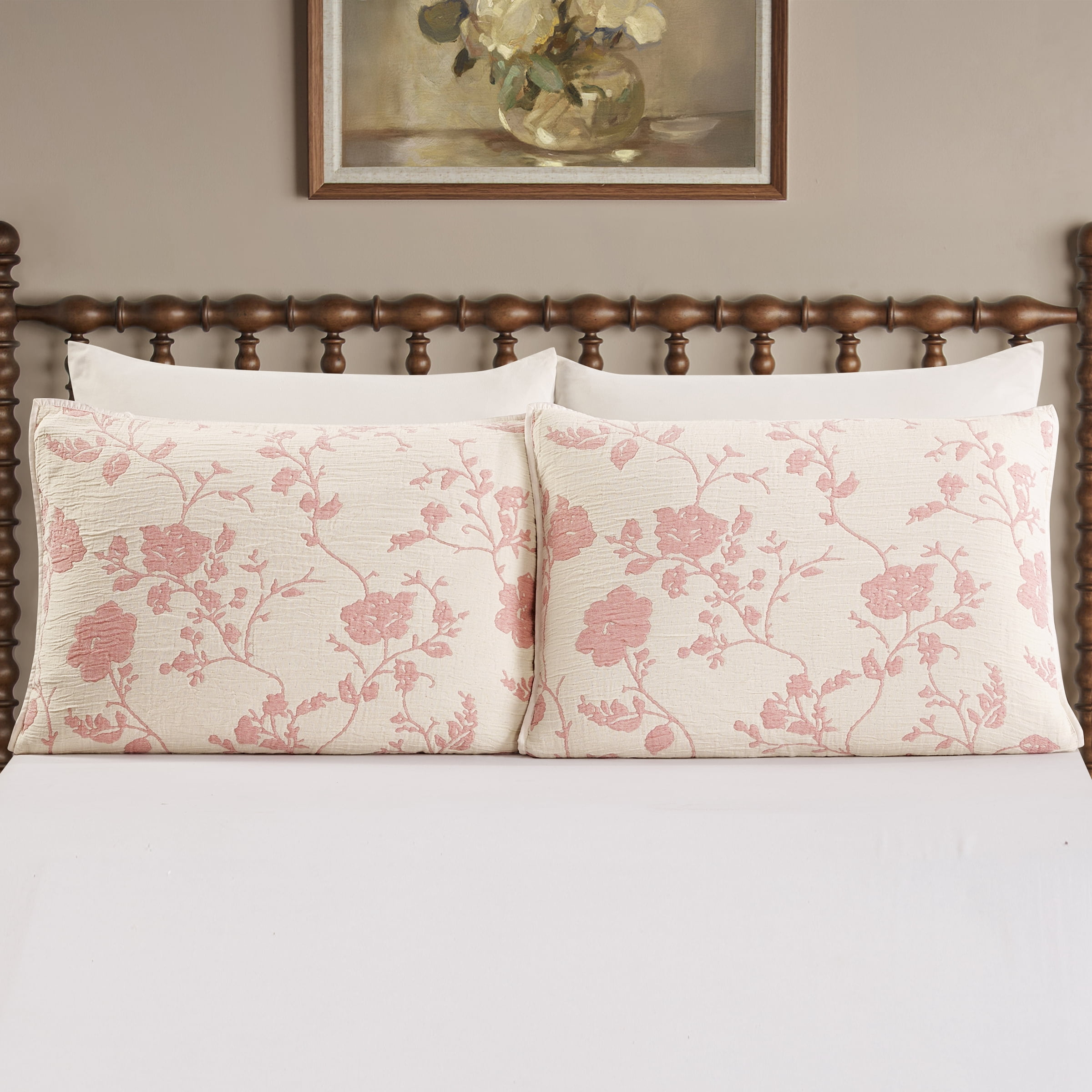 The Pioneer Woman Agatha Floral Gauze Pillow Sham, King, Rose Herb Pink, 2 Pack