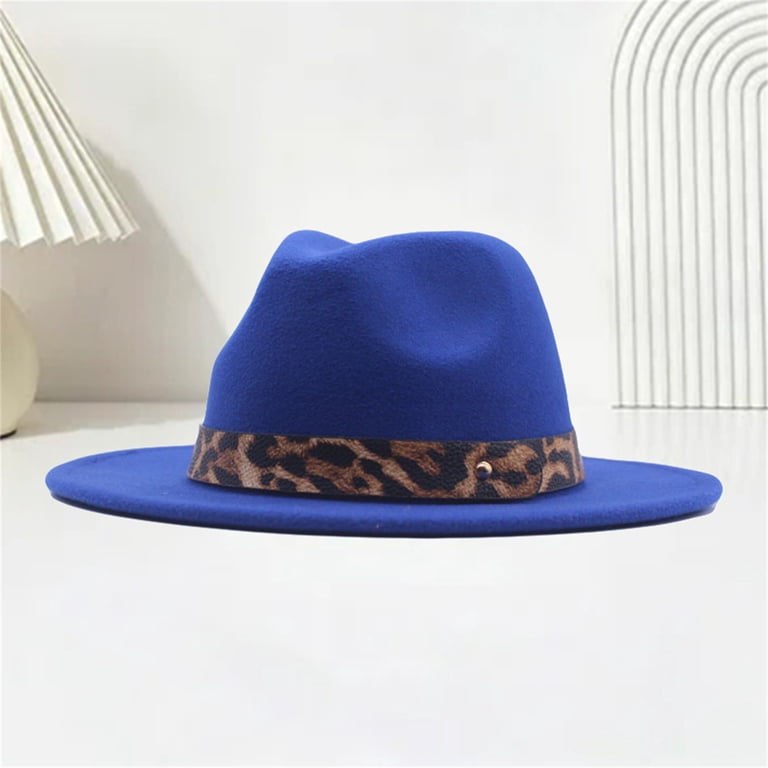 Womens Wide Brim Felt Fedora Panama Hat Leopard Belt Outdoor Sun Hat Women main image 2