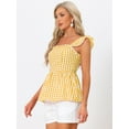 thumbnail image 4 of DARING DIVA Women's Gingham Peplum Square Neck Sleeveless Plaid Blouse L Yellow, 4 of 6