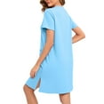 thumbnail image 4 of Nightdress for Women Cotton New Nightgowns for Women Short Sleeve Full Zip up Pajama Dress Crew Neck Short Sleepwear with Pockets Sky Blue L, 4 of 6