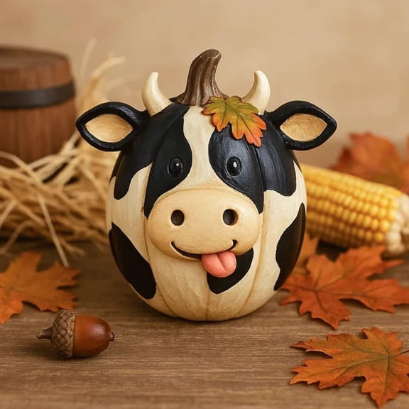 Farm Animal Pumpkin Figurines, Halloween Funny Resin Farm Statue, Fall Thanksgiving Decorations Festival Ornament, Autumn Cute Farmhouse Table Centerpiece Decor Sculpture for Harvest Season