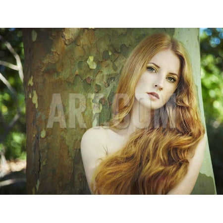 Fashion Portrait of Young Naked Woman in Garden Print Wall Art By