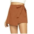 thumbnail image 2 of Stephy New Women's Fashionable Casual High Waistband Waist Belt Cotton Linen Shorts, Yellow, S, 2 of 9