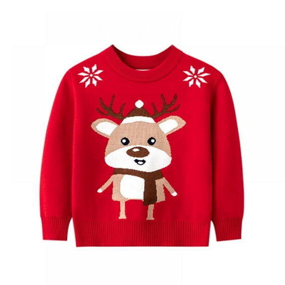 URMAGIC Toddler Baby Boys Girls Christmas Sweater Long Sleeve Cartoon Letter Print Elk Knitted Pullover Fall Winter 2-7 Years