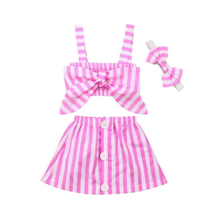 

Gwiyeopda Toddler Kids Baby Girl Stripes Crop Top Vest Skirt Dress Outfit Party Clothes