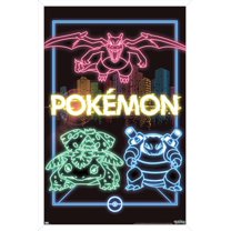 Pokemon - Neon Group Wall Poster, 14.725" x 22.375", Framed