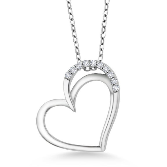 Gem Stone King Keren Hanan 925 Sterling Silver Created Sapphire Double Heart Shape Love Pendant Necklace for Women (0.13 Cttw, with 18 inch Silver Chain)