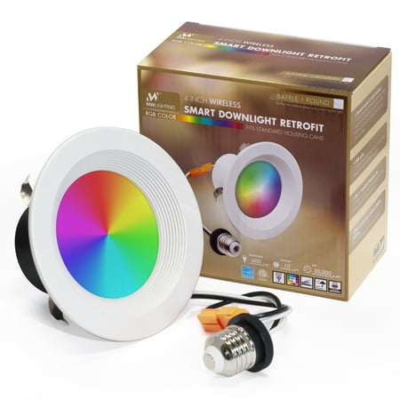 

MW Lighting 4 inch RGB Color Smart Downlight Retrofit with Baffle Trim 800 Lumen 65W Incandescent Equal WiFi Access No Hub Required Works with Alexa or Google Assistant (1 PACK)