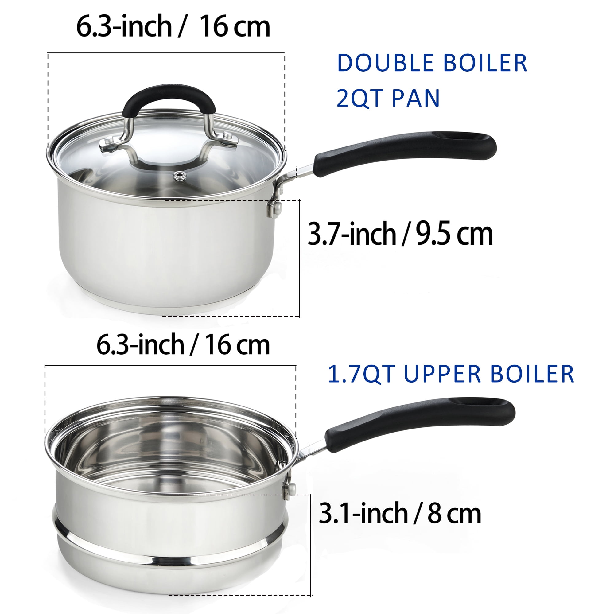 Cook N Home Double Boiler Saucepan 2-Quart, Professional 18-10 Stainless  Steel Steam Melting Pot for Butter Chocolate Cheese, Tempered Glass Lid