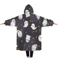 thumbnail image 2 of Oversized Wearable Blanket Hoodie,Dark Halloween Ghosts with Stars Sherpa Blanket Hoodie with Super Pockets,Super Warm Fuzzy Pullover for Women & Men, 2 of 6