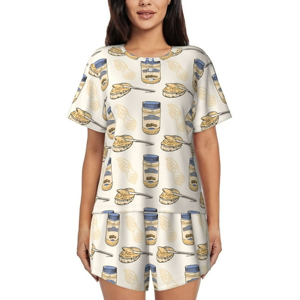 Balery Peanuts Conjunto de Pijama para Mujer con Estampado, Dos Piezas de Manga Corta y Shorts, Ropa de Dormir Suave con Cuello Redondo y Bolsillos-XX-Large