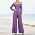 thumbnail image 2 of Tqcoqu Women's Cold‑Shoulder Jumpsuit, Contrast Piping Long Sleeve Wide Leg Floor Length Jumpsuit with Large Patch Pockets, 2 of 9
