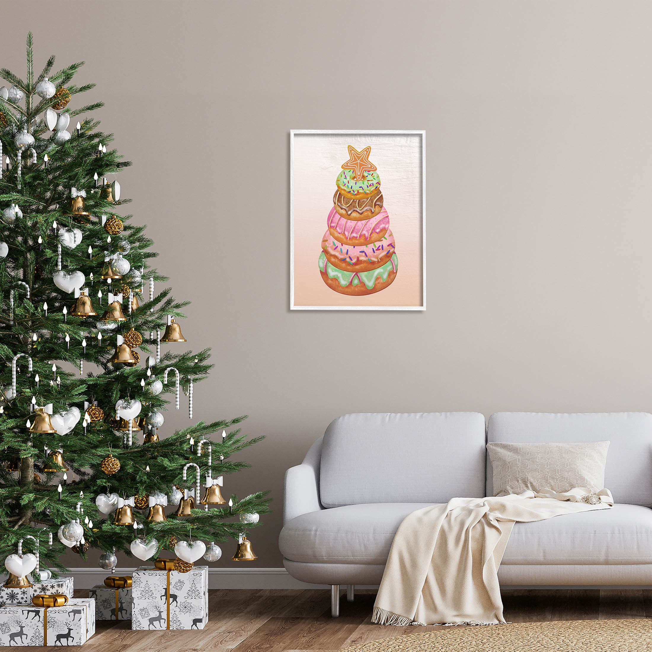 Seasonal Sweets Stacked Donuts Holiday Graphic Art White Framed Art Print Wall Art