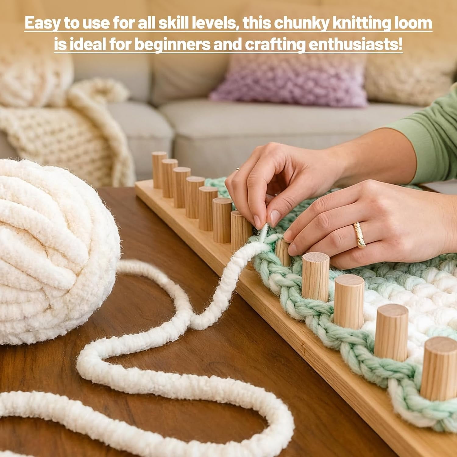 60 Inch Chunky Hand Knit Blanket Looms, Chunky Knit Looms for Blankets, Expandable Wooden Chunky Blanket Looms for Jumbo Yarn