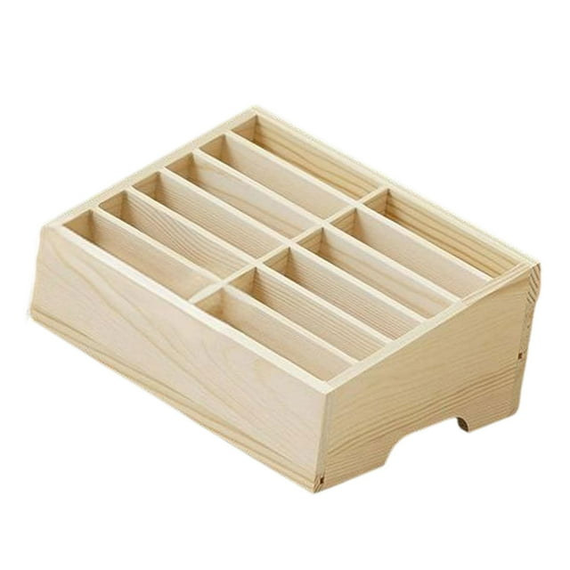 Siruishop Phone Storage Box Mobile Phone Management 12 Grid Decorative Rectangular Wooden Save Space Smartphone Storage Rack for Office Beige