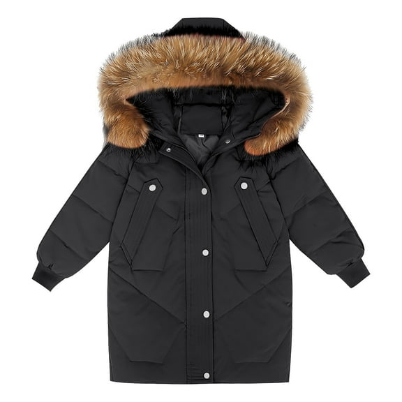 Generic Children Warm Overcoats Windproof Fashion Kids Coat Long Sleeve Boys Girls Thick Coat Padded Winter Jacket Clothes for 8-15 Years(Black,12-13 Years)