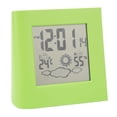 thumbnail image 2 of Reloj despertador con energía solar y doble batería, pronóstico del tiempo, temperatura y humedad, color verde., 2 of 14