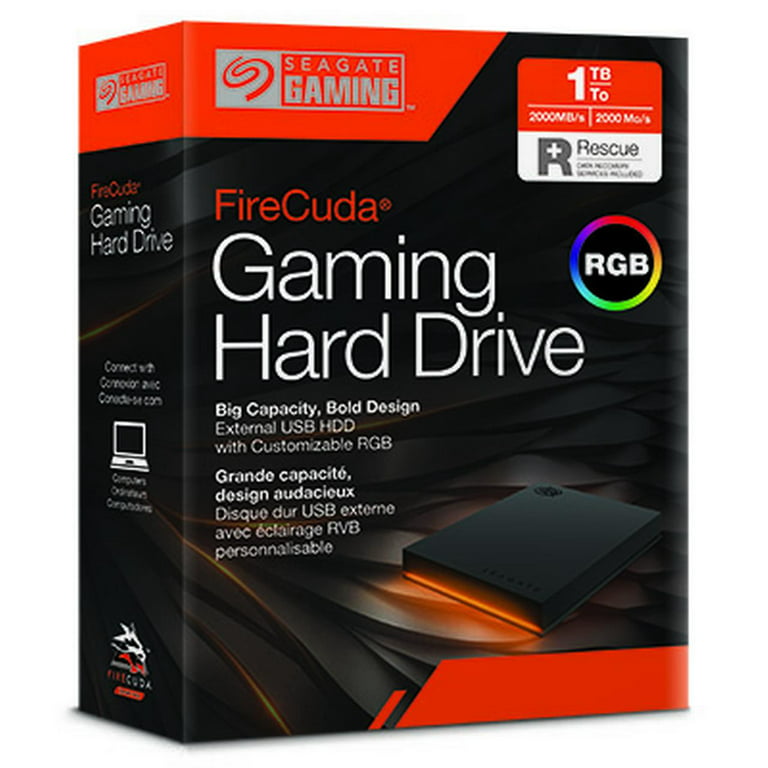 Seagate FireCuda Gaming 1TB External USB 3.2 Gen 1 Hard Drive with RGB LED  Lighting (STKL1000400) 