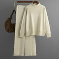 thumbnail image 2 of Lovskoo 2024 Women's Sweater Set Trendy Versatile Round Neck Long Sleeve Loose Top Blouse Pants Set Beige, 2 of 9