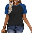 thumbnail image 6 of Neewe Womens T Shirt Short Sleeve Crew Neck Basic Color Block Tee Tops, 6 of 8