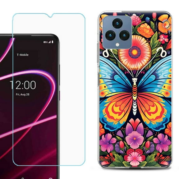 OneToughShield ® for T-Mobile Revvl 6x 5G Shockproof Phone Case, with Tempered Glass Screen Protector - Butterfly Garden