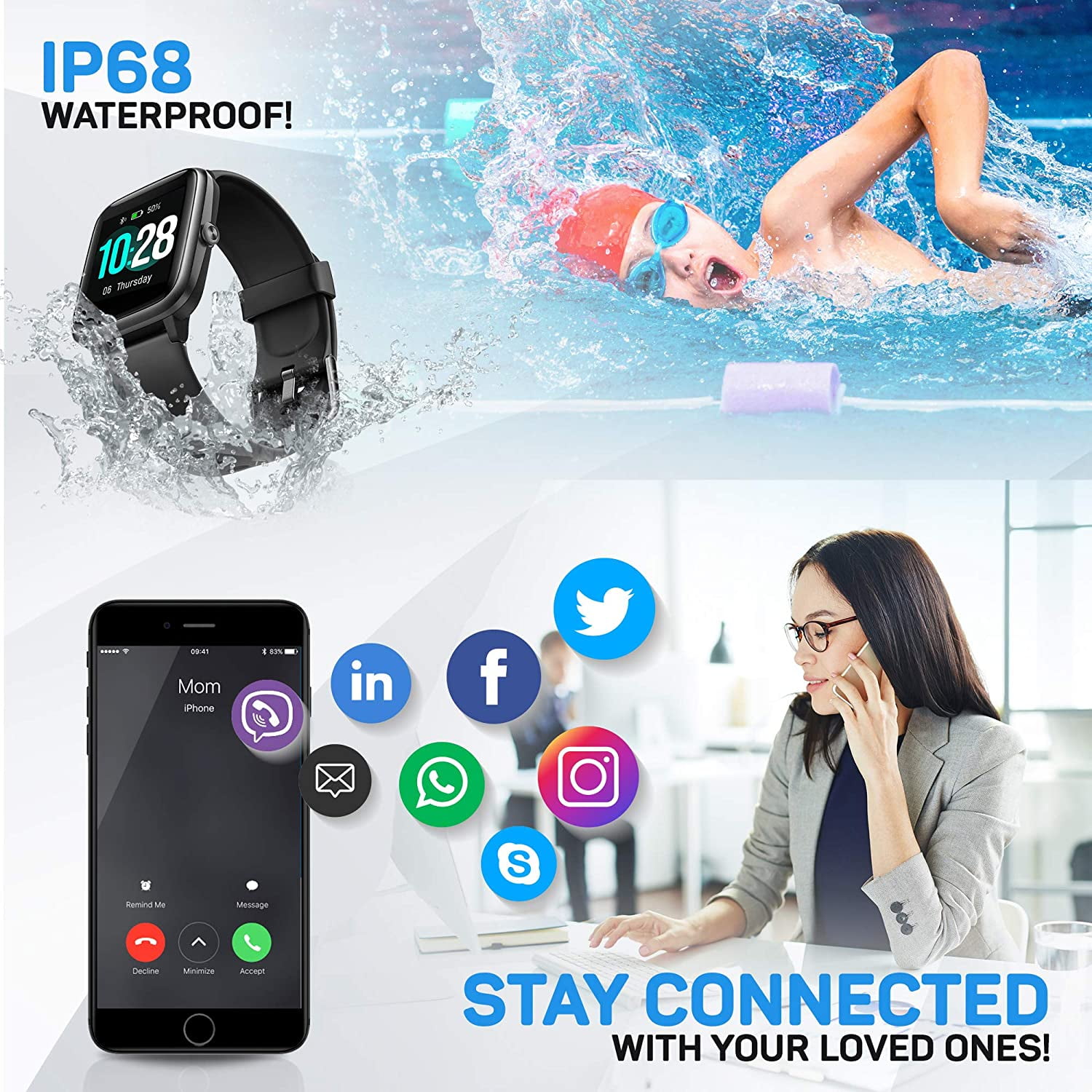 Move VeryFitPro Smart Watch IP68 Waterproof Fitness Tracker Heart Rate Monitor Step Counter ID205L Green Walmart