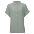 thumbnail image 4 of Dvprdro Womens Cotton Button Down Shirt Collared Short Sleeve Side Slits Loose Fit Casual Summer Top, 4 of 8